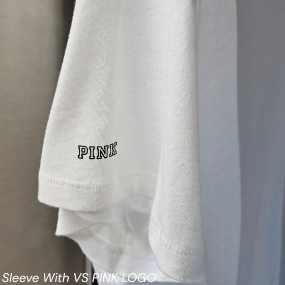 PINK VICTORIA SECRET Women's New Oversized White Logo Tee Size Large - Picture 5 of 13